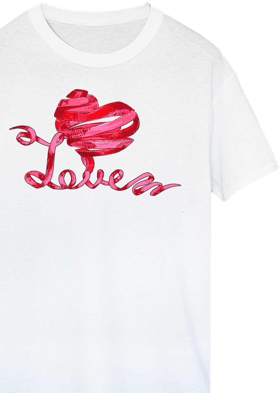 Brands In Valentine's Day Love Ribbon Heart Adult White Boyfriend Fit T-Shirt