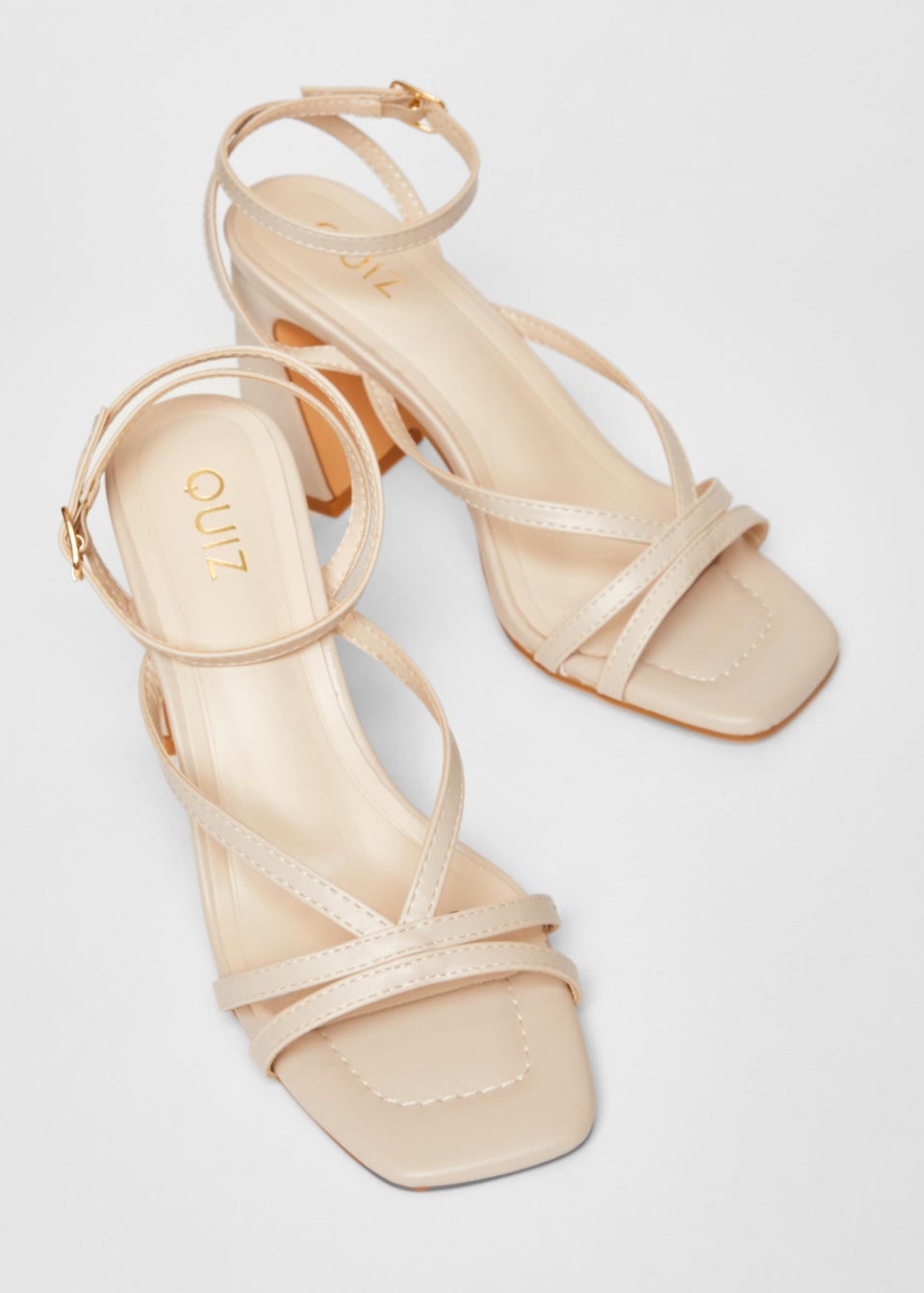 Quiz Natural Strappy High Block Heels