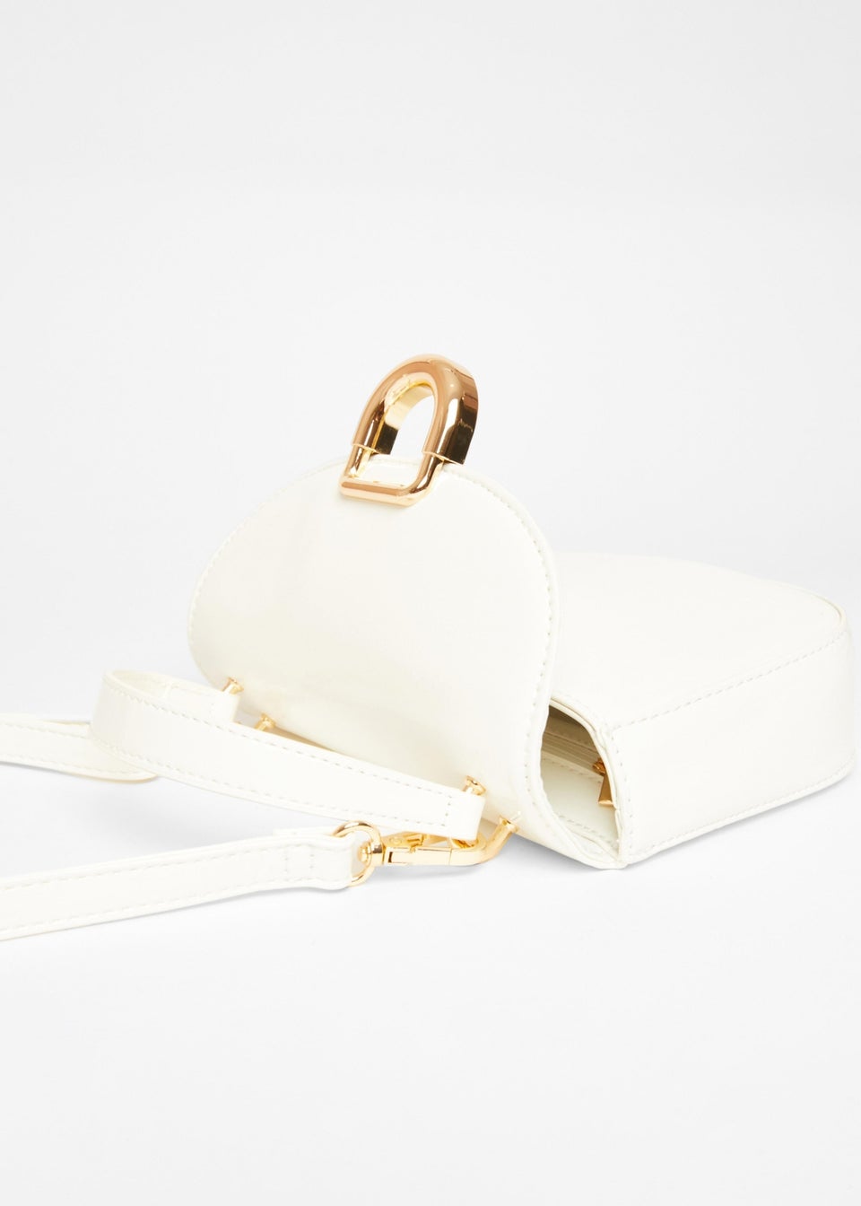 Quiz White Faux Leather Top Handle Bag