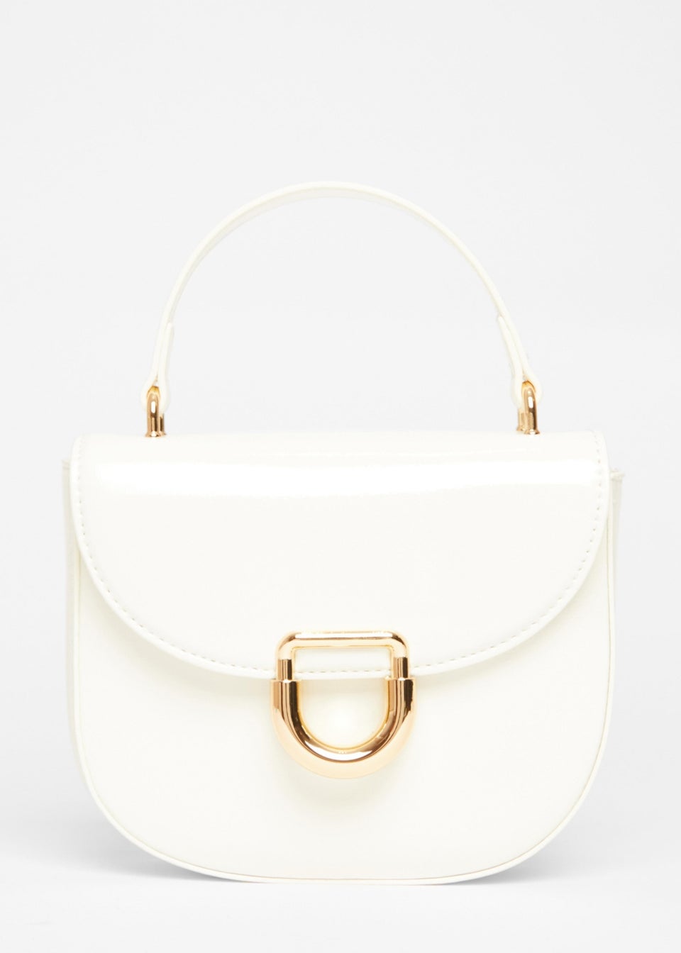 Quiz White Faux Leather Top Handle Bag