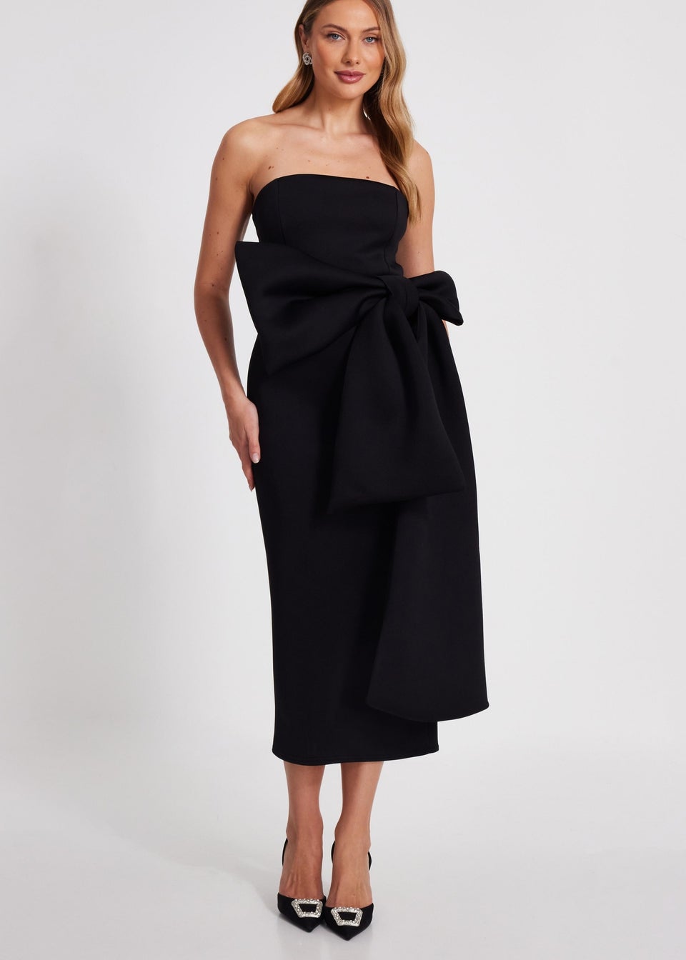 Quiz Black Strapless Bow Midaxi Dress