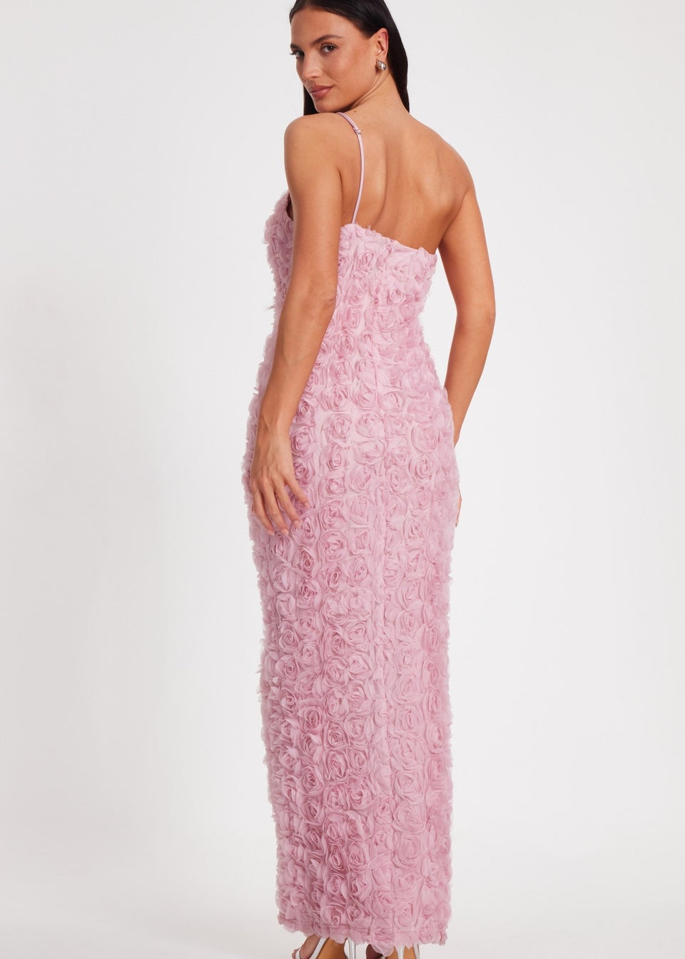 Quiz Pink One Shoulder Floral Maxi Dress