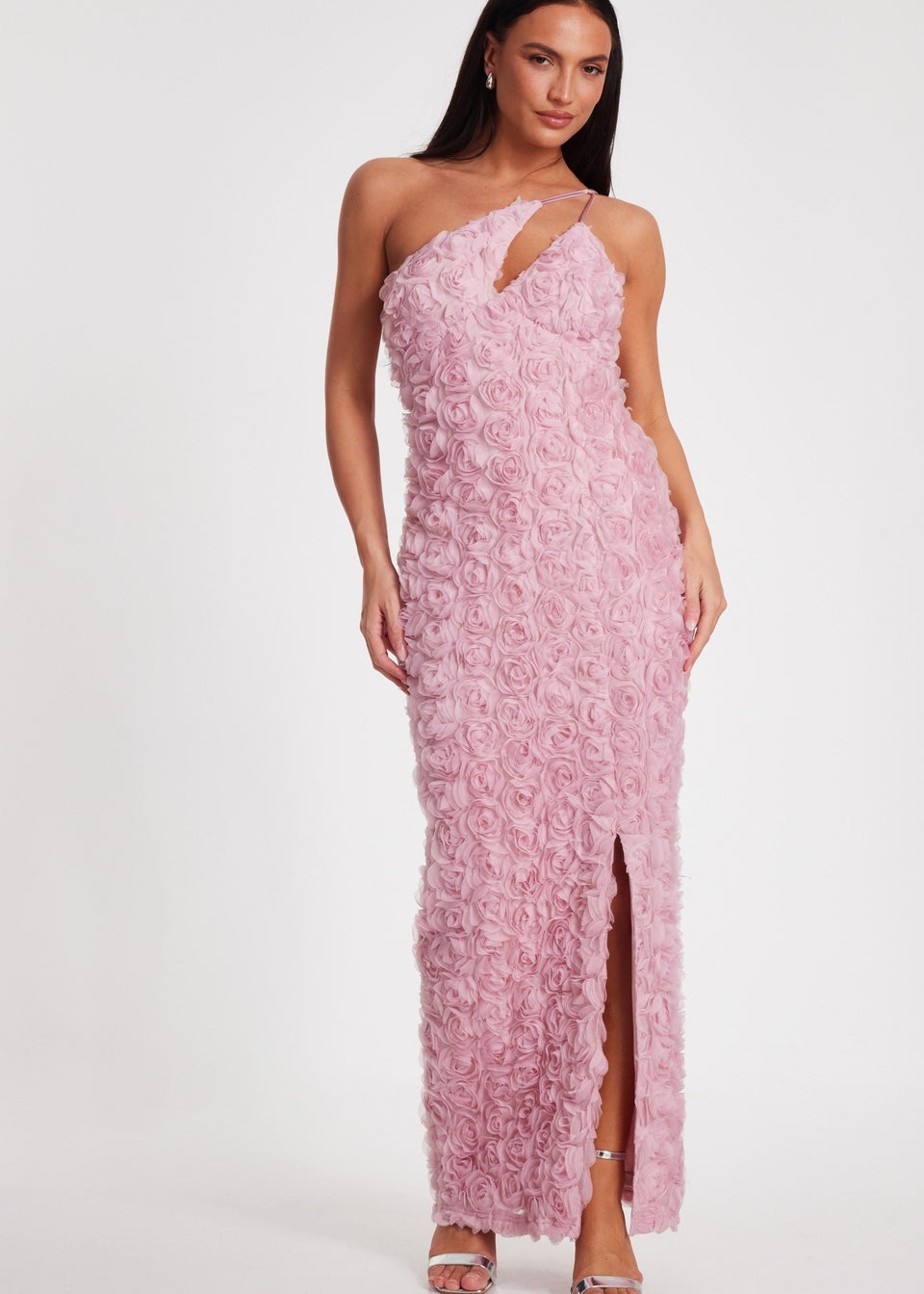 Quiz Pink One Shoulder Floral Maxi Dress