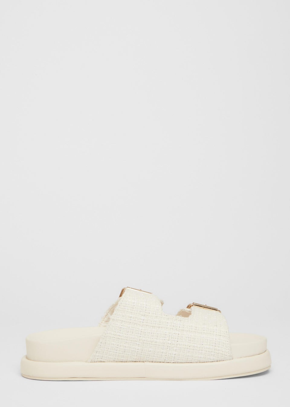Quiz White Double Buckle Flat Sandals