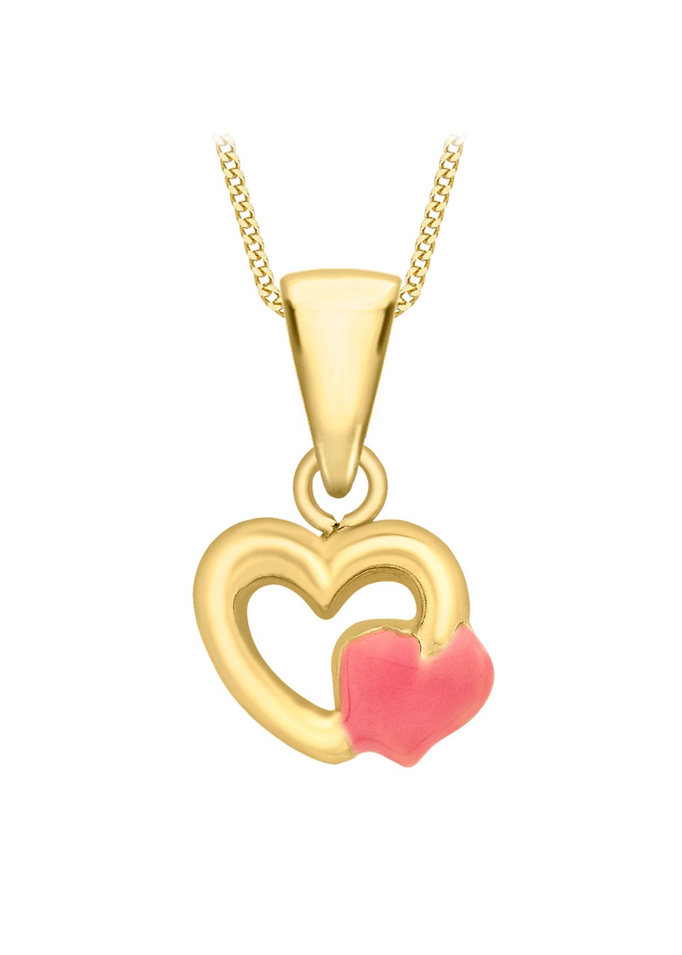 Golden Moments 9ct Yellow Gold Pink Enamel Heart Pendant