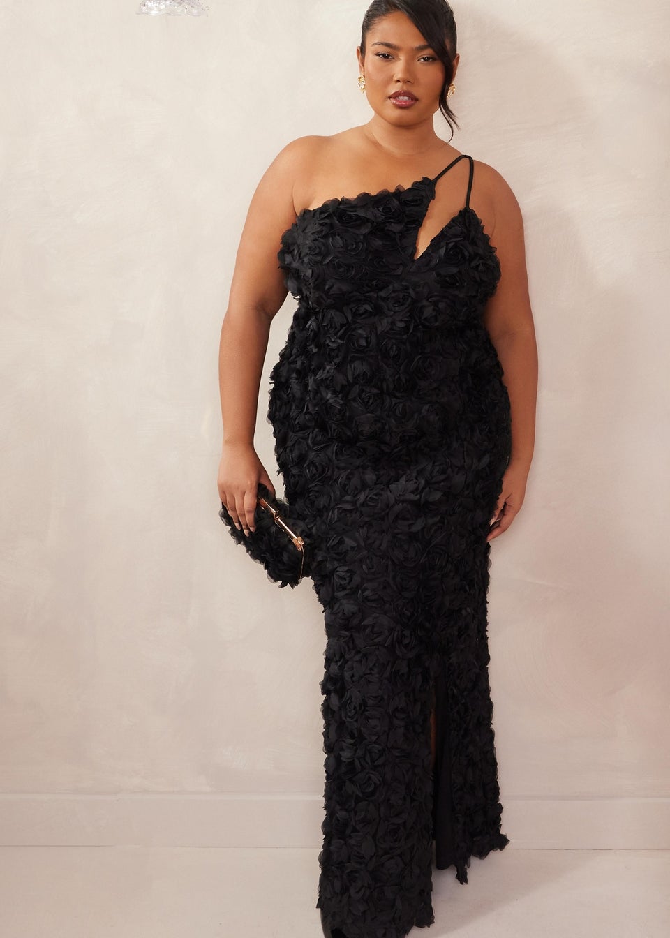Quiz Black Curve One Shoulder Floral Maxi Dress