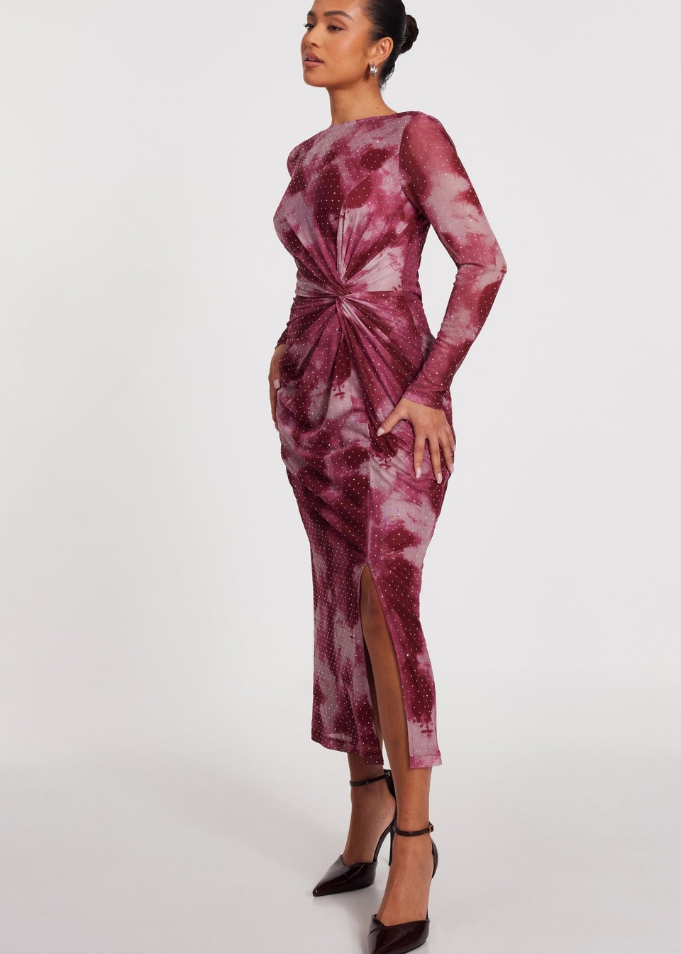 Quiz Pink Petite Marble Print Midaxi Dress