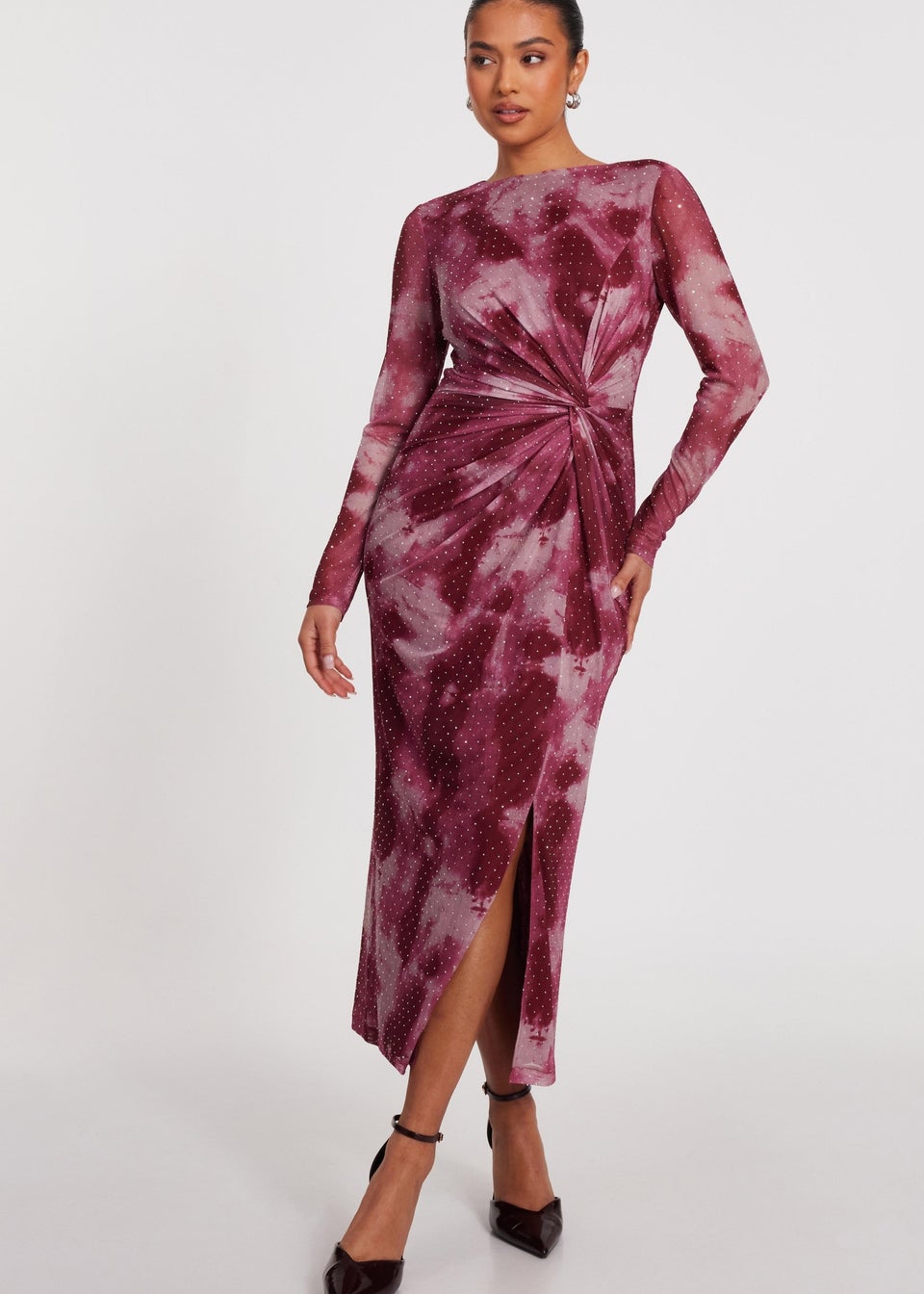Quiz Pink Petite Marble Print Midaxi Dress