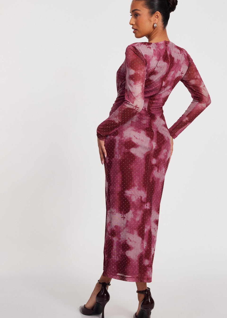 Quiz Pink Petite Marble Print Midaxi Dress