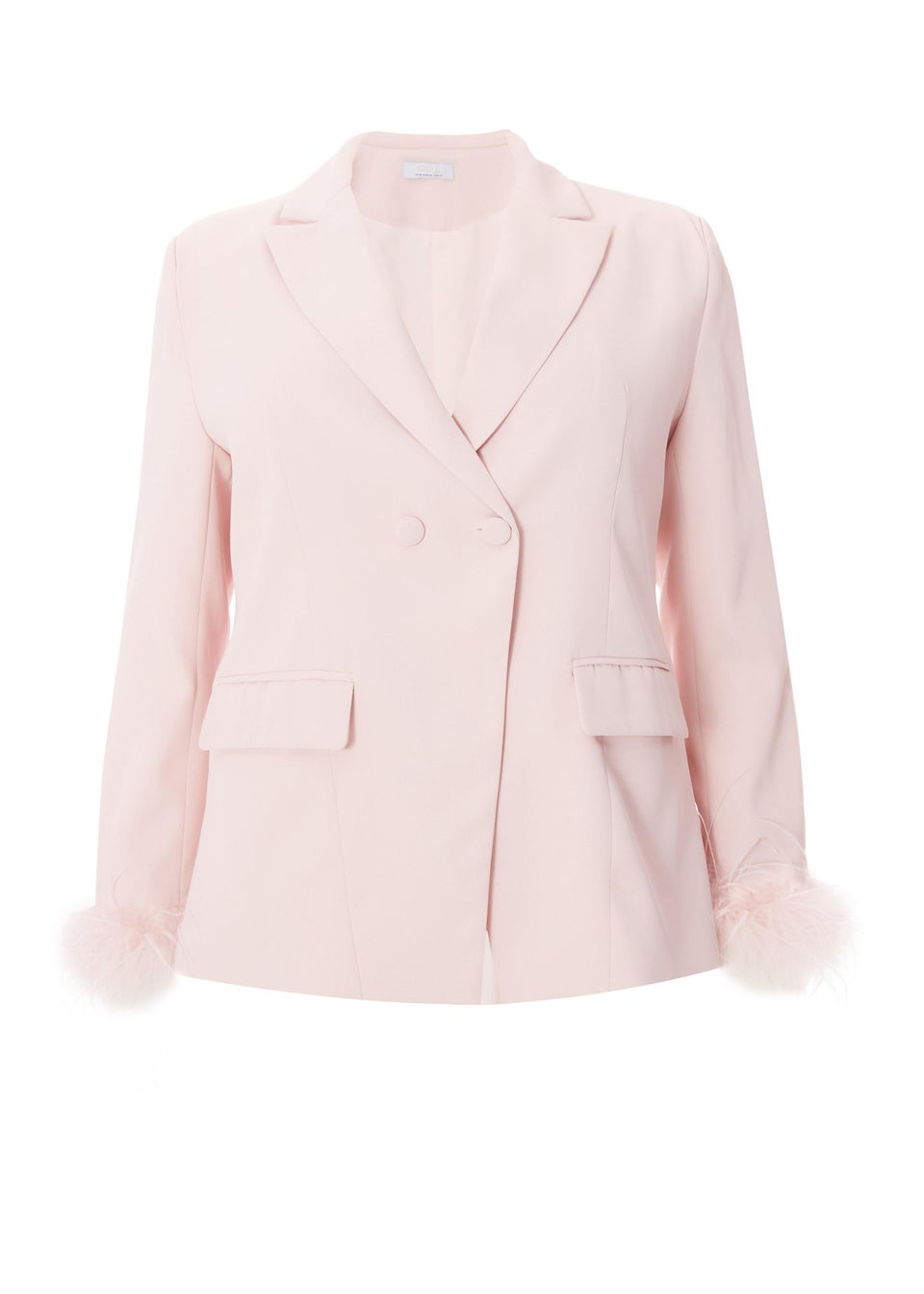 Quiz Pink Curve Feather Trim Blazer