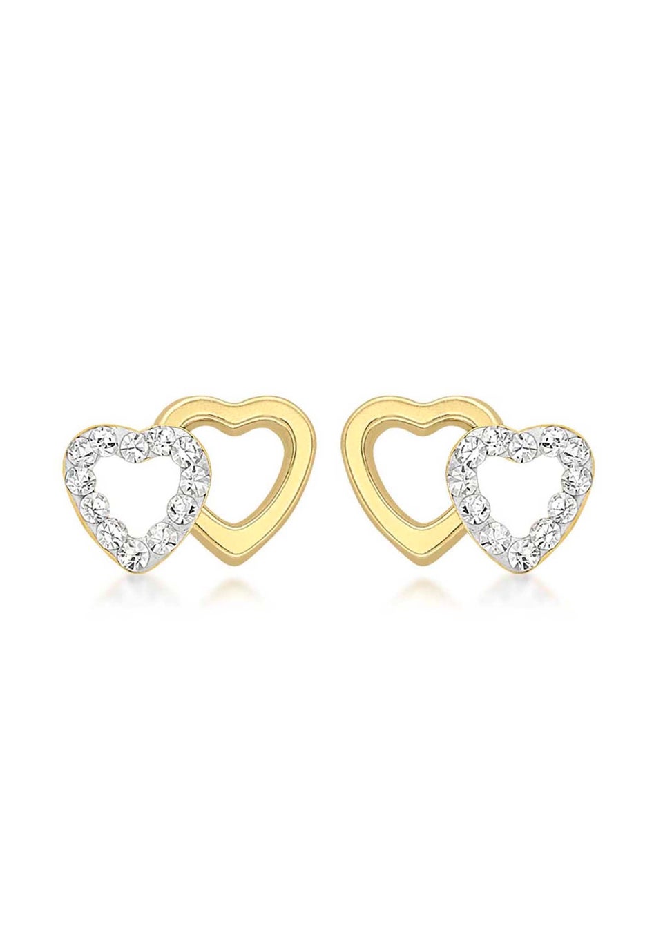 Golden Moments 9ct Yellow Gold Pave Set CZ Double Open-Heart Stud Earrings