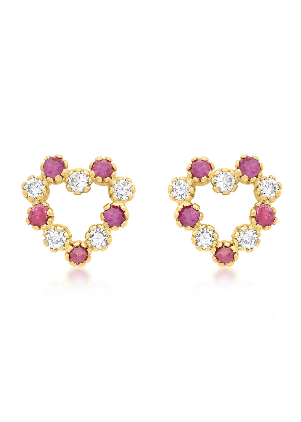 Golden Moments 9ct Yellow Gold Rose & White CZ Heart Stud Earrings