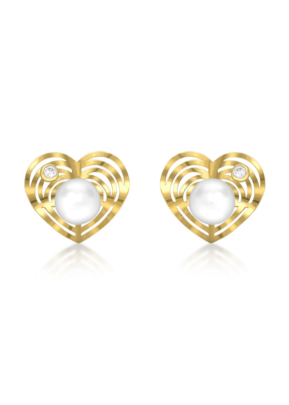 Golden Moments 9ct Yellow Gold Freshwater Pearl and CZ Heart Stud Earrings