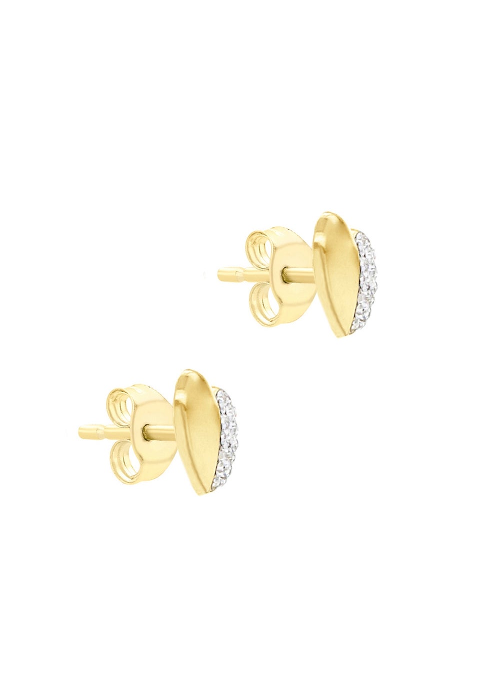 Golden Moments 9ct Yellow Gold CZ Half-Pave Set Heart Stud Earrings