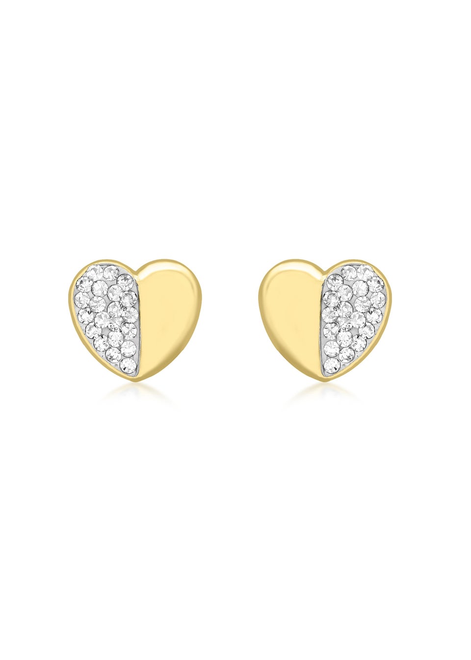 Golden Moments 9ct Yellow Gold CZ Half-Pave Set Heart Stud Earrings