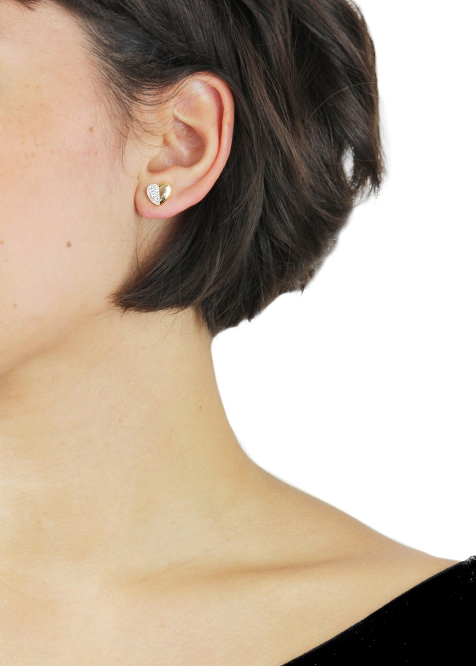 Golden Moments 9ct Yellow Gold CZ Half-Pave Set Heart Stud Earrings