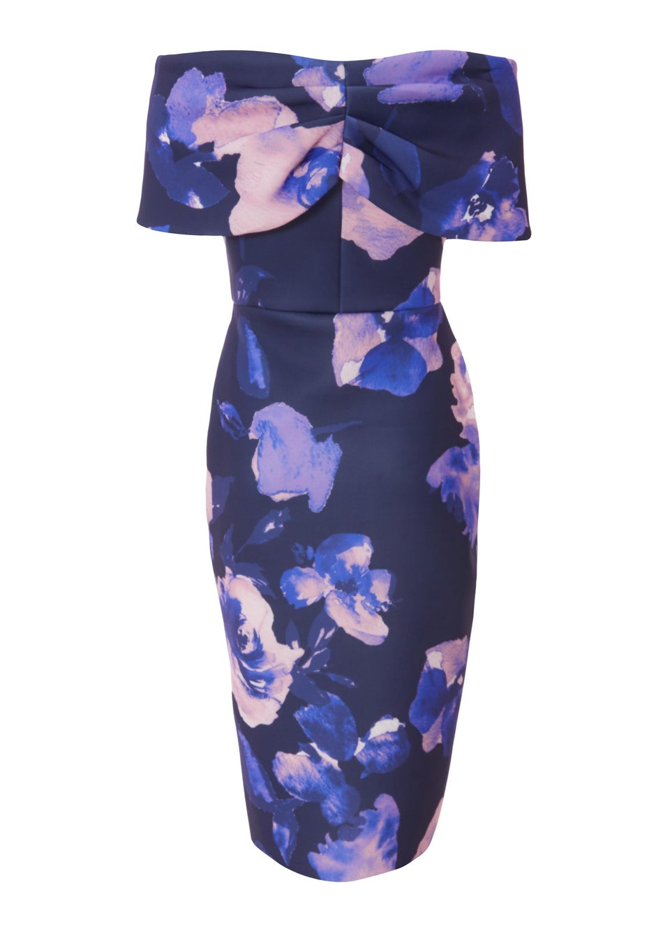 Quiz Navy Petite Floral Bardot Midi Dress