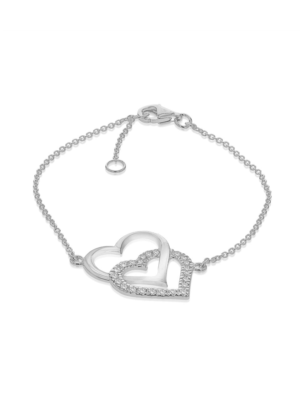 Golden Moments Sterling Silver CZ Double-Heart Adjustable Bracelet