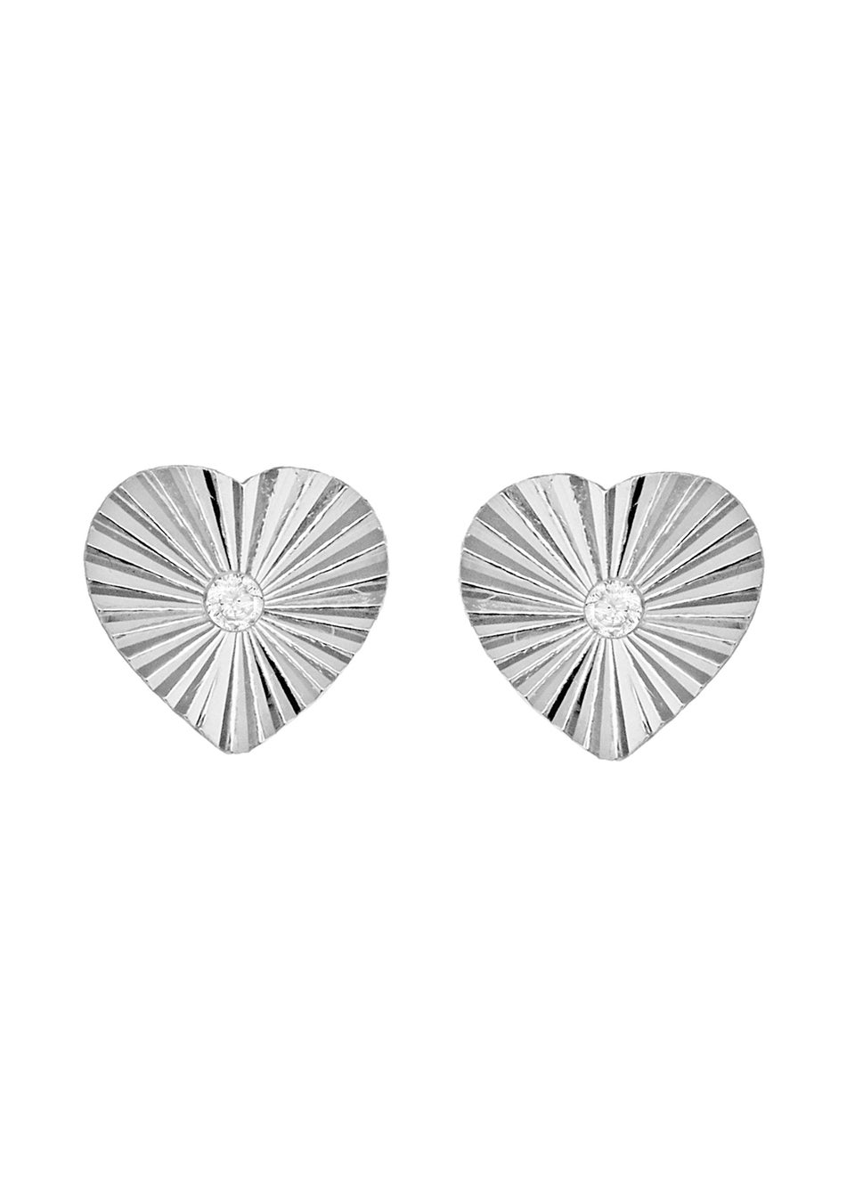 Golden Moments Sterling Silver CZ Concertinaed-Heart Stud Earrings