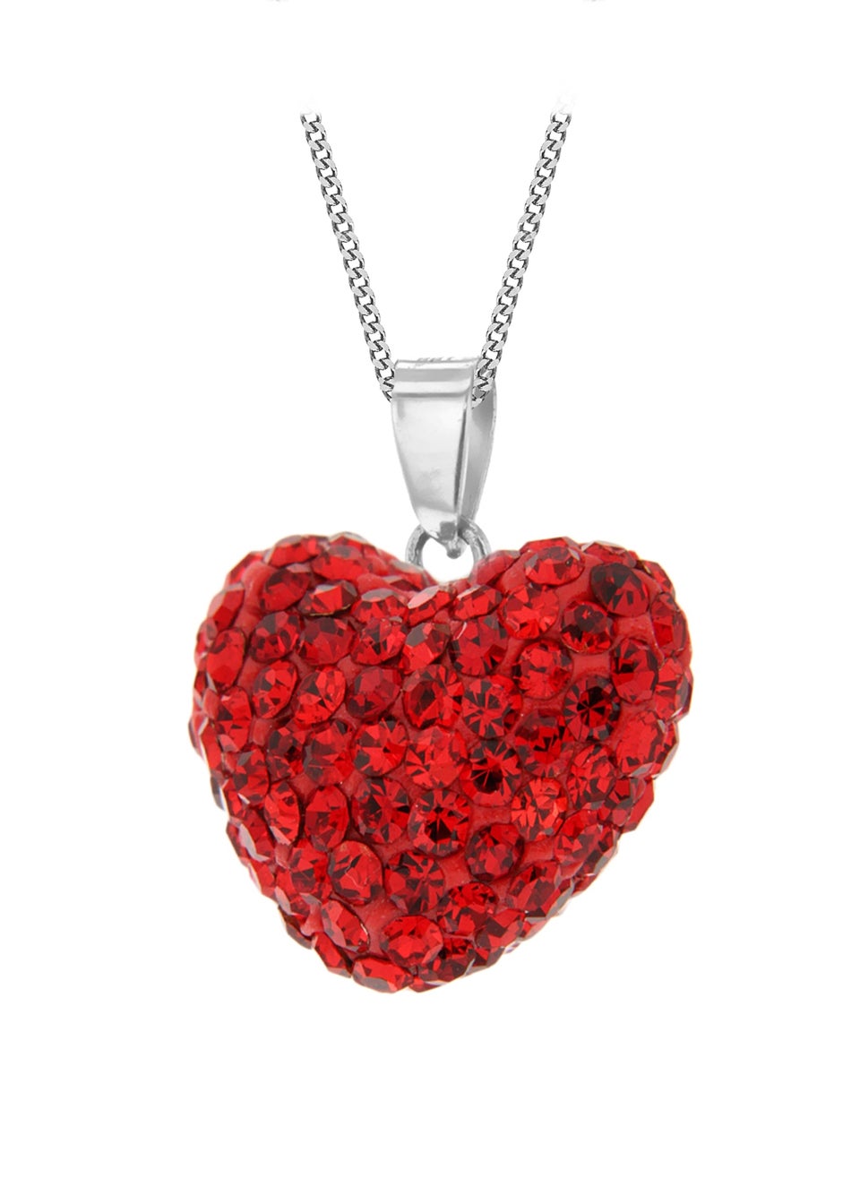 Golden Moments Sterling Silver Red Crystal Puff Heart Pendant