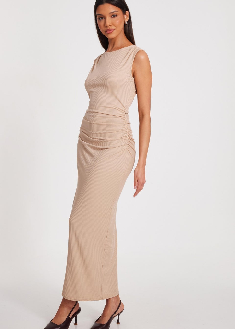 Quiz Stone Ribbed Midaxi Dress
