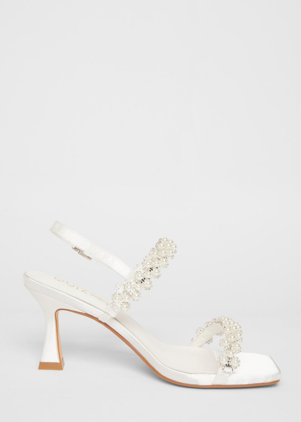 Quiz White Bridal Wide Fit Embellished Heels