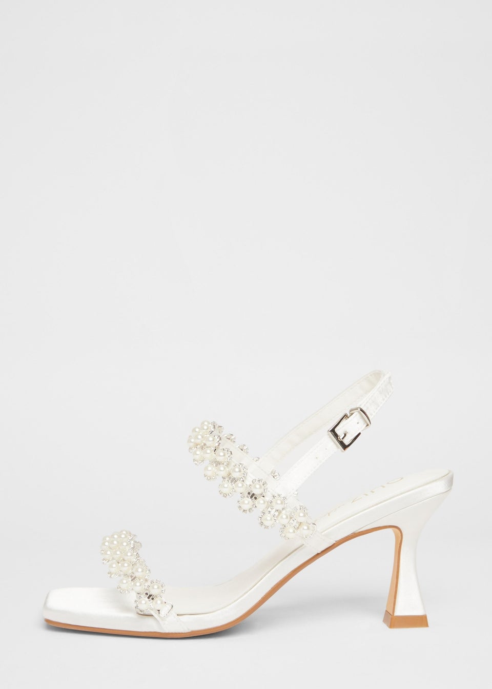 Quiz White Bridal Wide Fit Embellished Heels