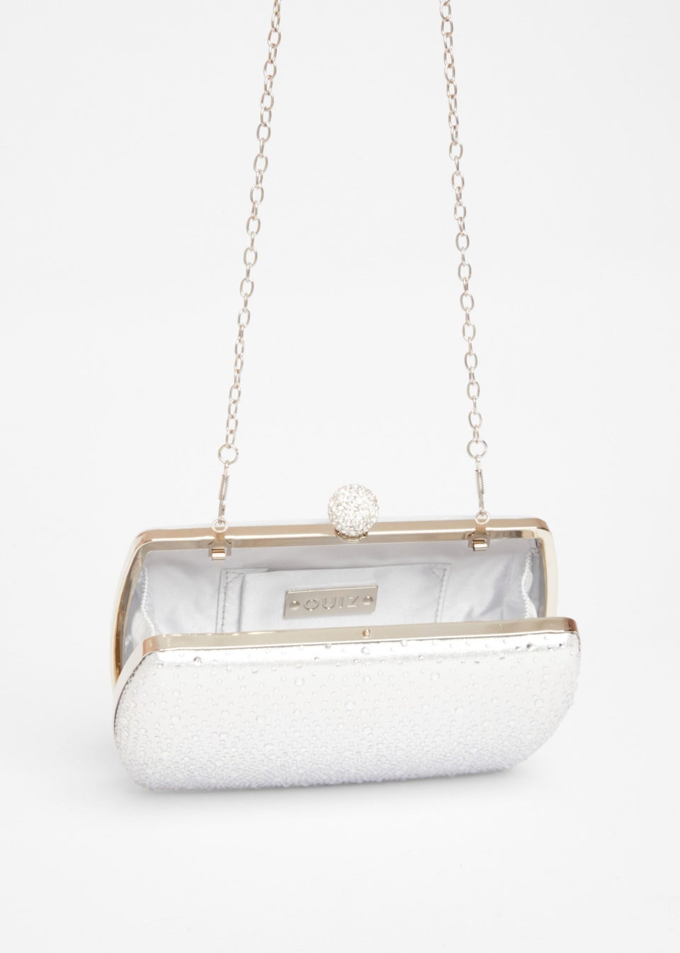 Quiz Silver Diamante Curve Box Bag