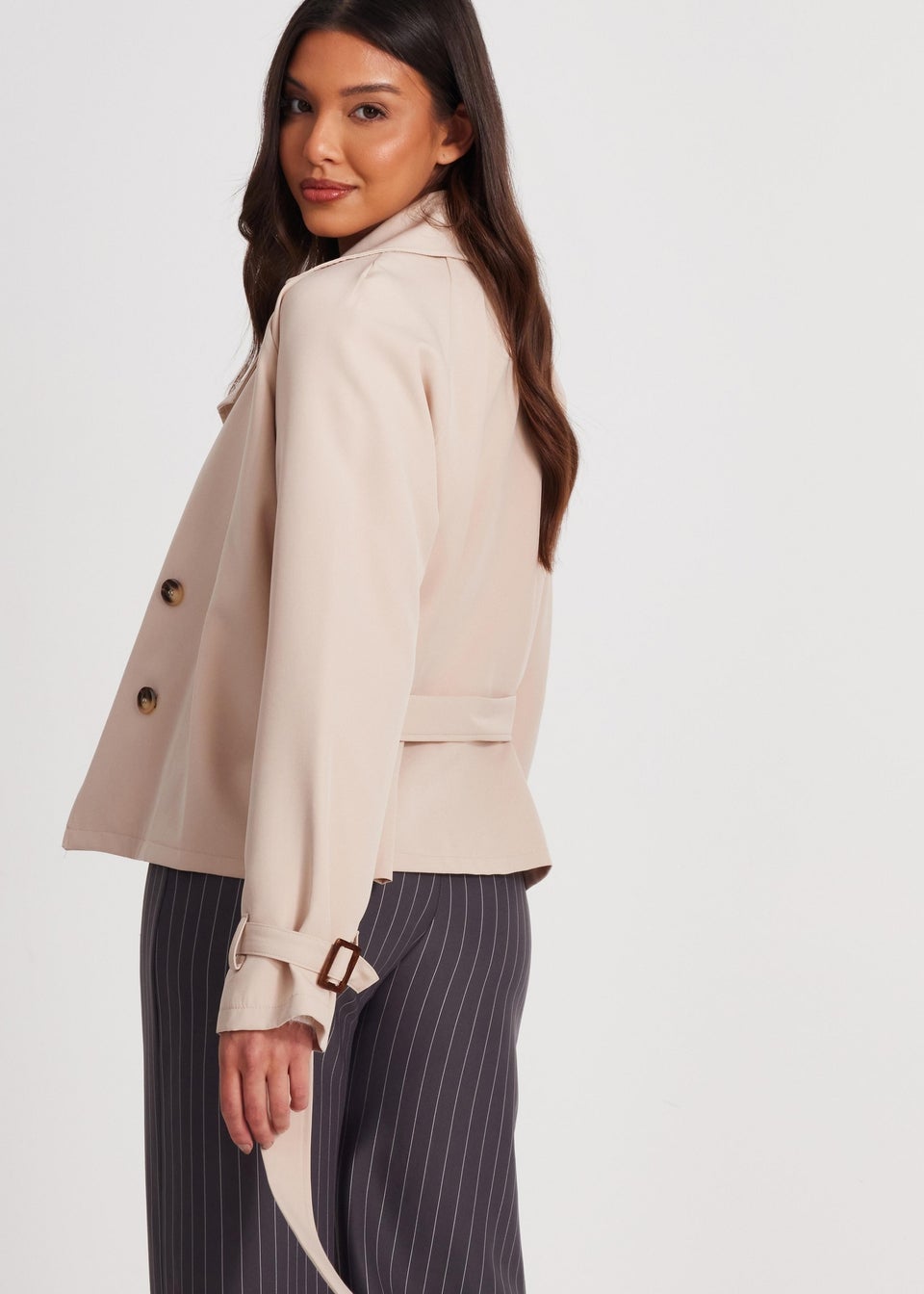 Quiz Stone Faux Leather Cropped Trench