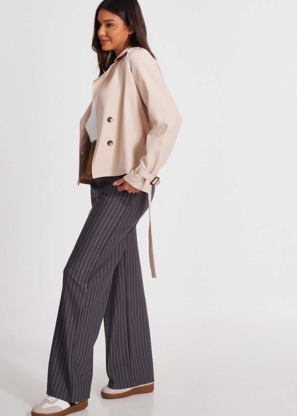 Quiz Stone Faux Leather Cropped Trench