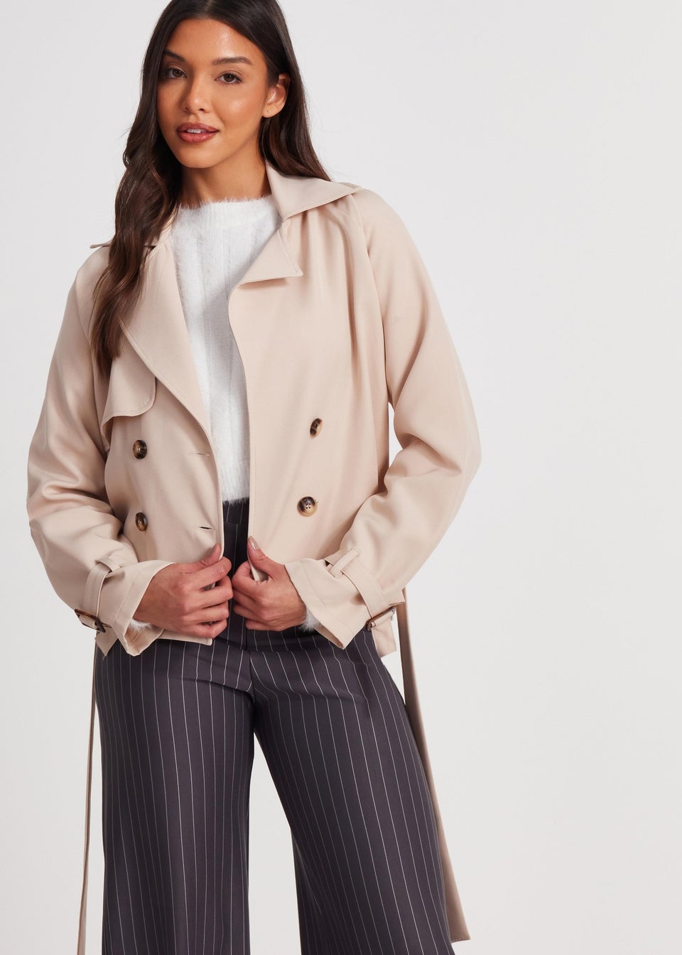 Quiz Stone Faux Leather Cropped Trench