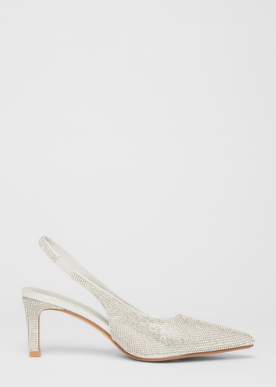 Quiz Silver Diamante Sling Back Heels
