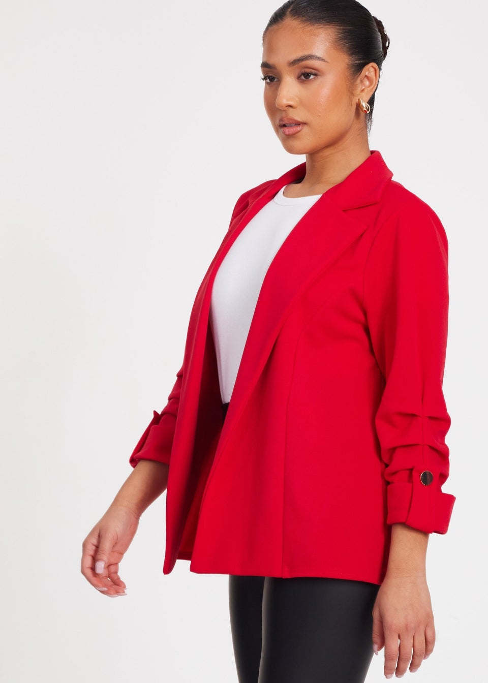 Quiz Red Petite Ruched Sleeve Blazer