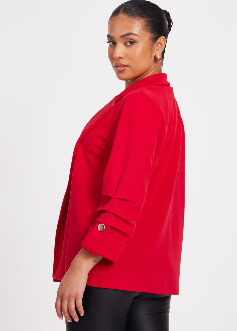 Quiz Red Petite Ruched Sleeve Blazer