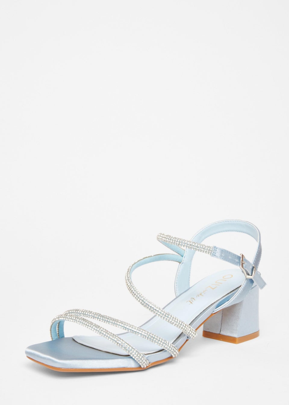 Quiz Blue Wide Fit Diamante Block Heels