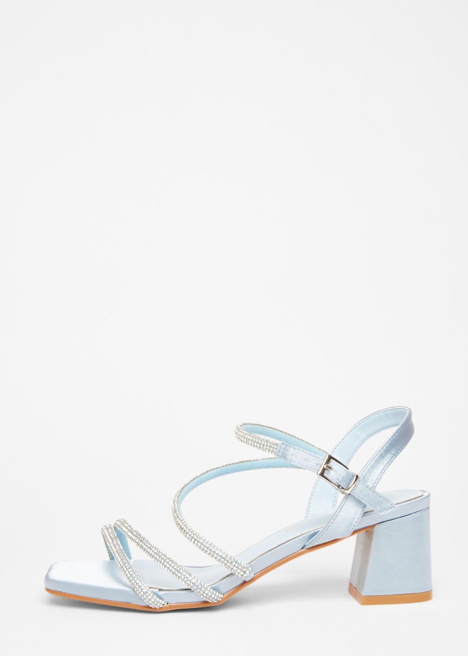 Quiz Blue Wide Fit Diamante Block Heels