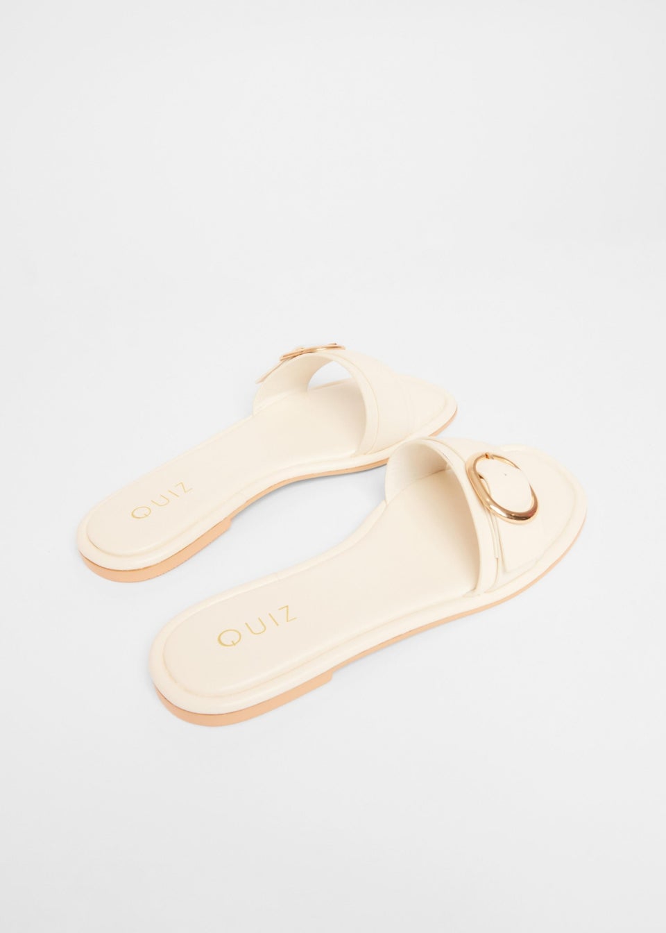 Quiz Cream Double Buckle Flat Sandals
