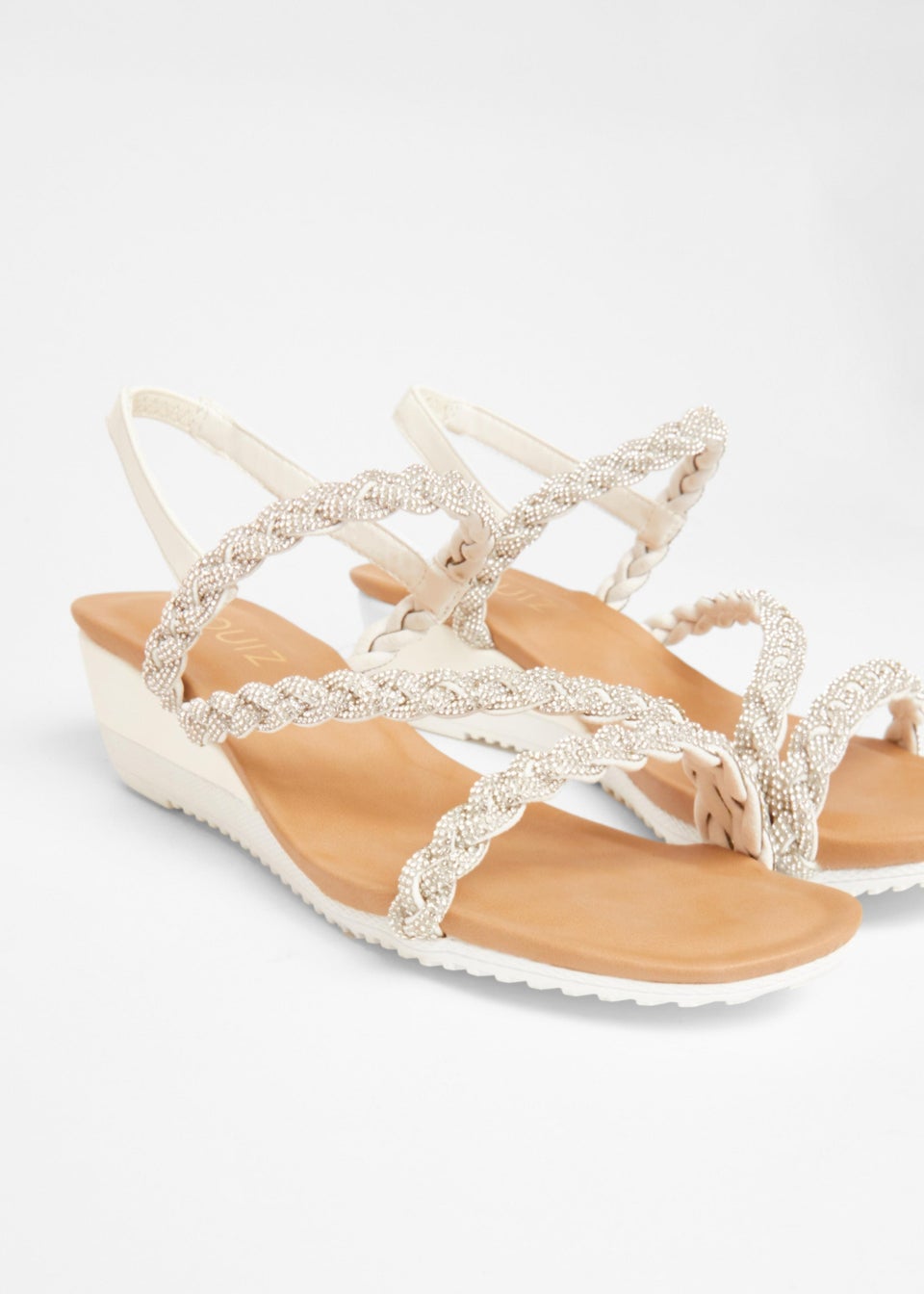 Quiz White Diamante Strappy Low Wedges
