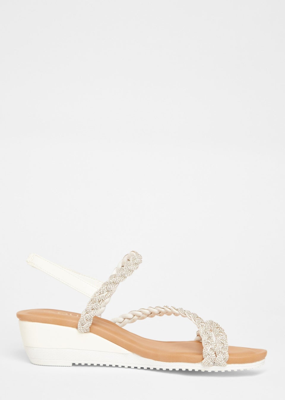 Quiz White Diamante Strappy Low Wedges