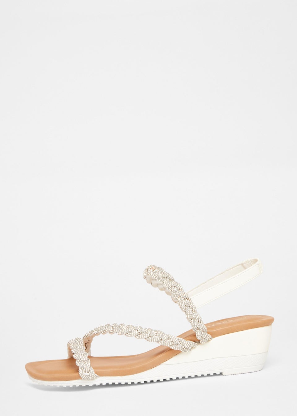 Quiz White Diamante Strappy Low Wedges