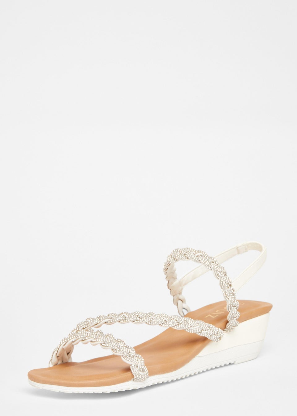 Quiz White Diamante Strappy Low Wedges