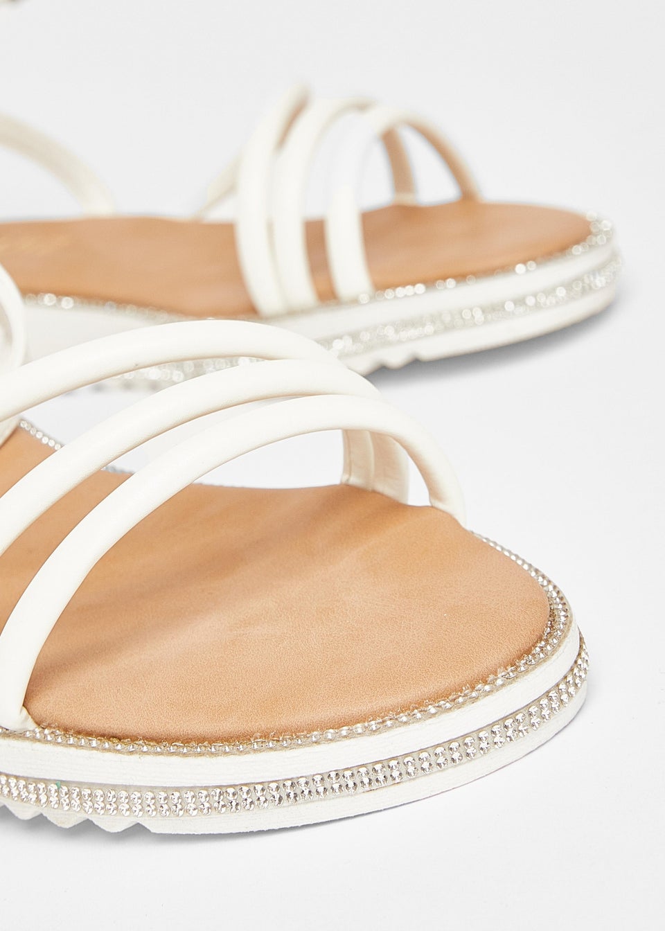 Quiz White Strappy Flat Sandals