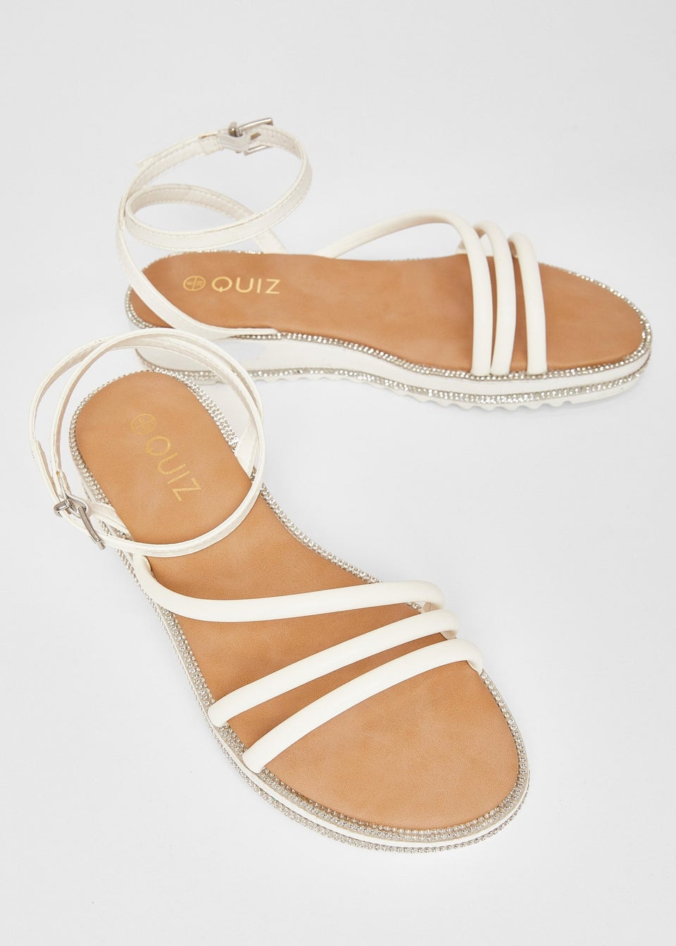 Quiz White Strappy Flat Sandals