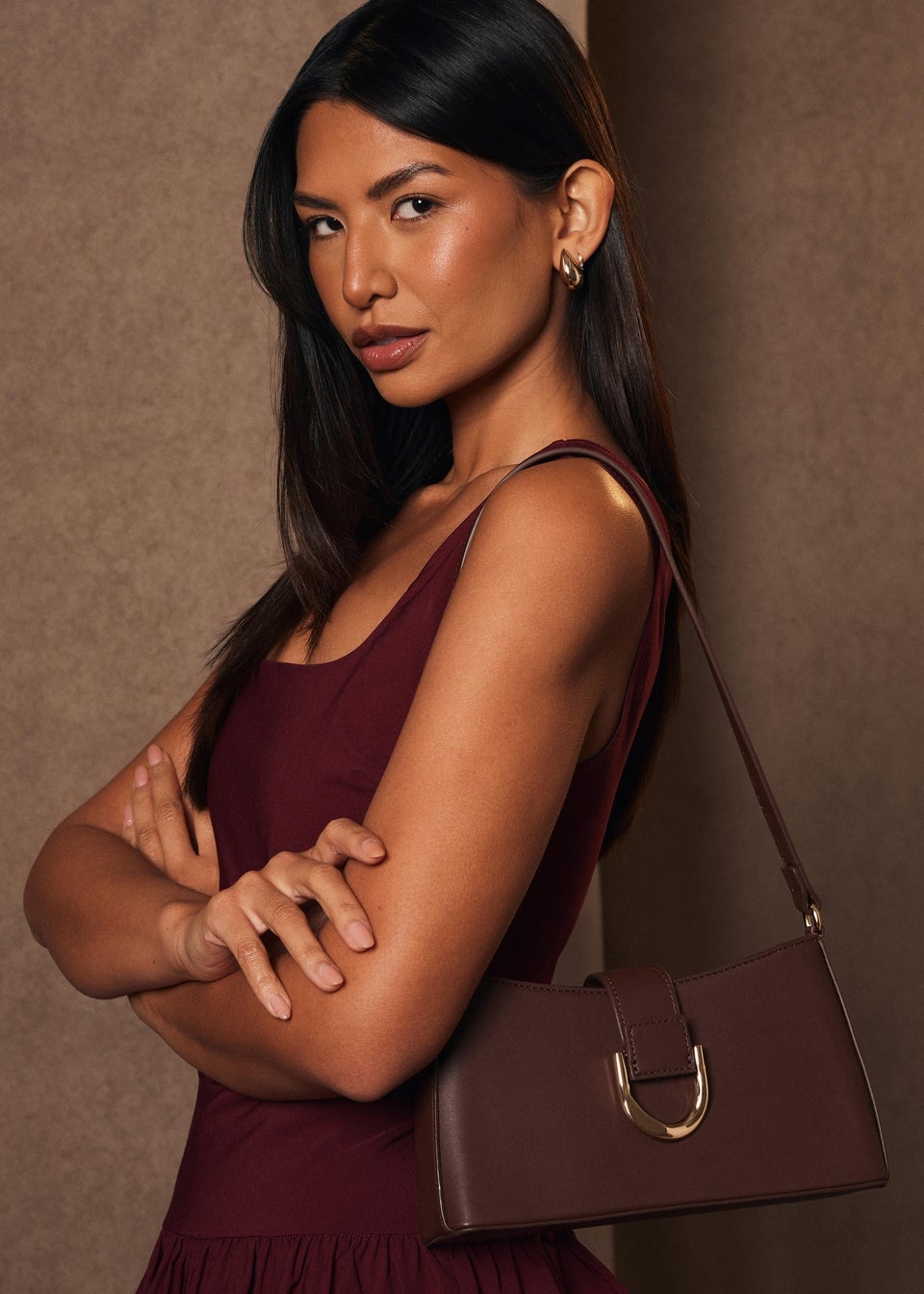 Quiz Brown Buckle Detail Shoulder Bag