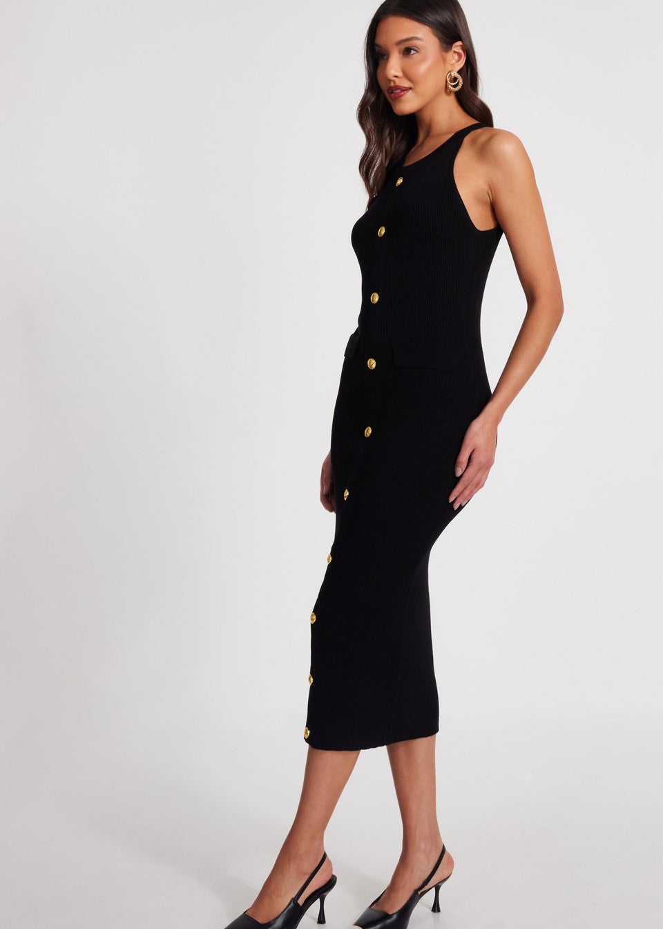 Quiz Black Knit Halter Neck Dress