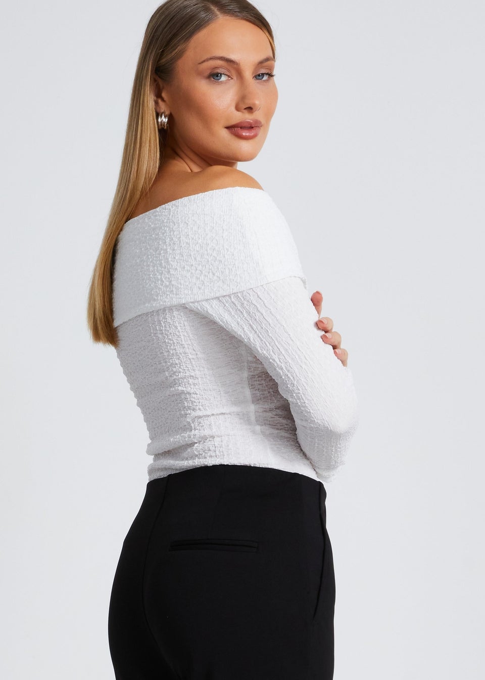 Quiz Cream Textured Bardot Top