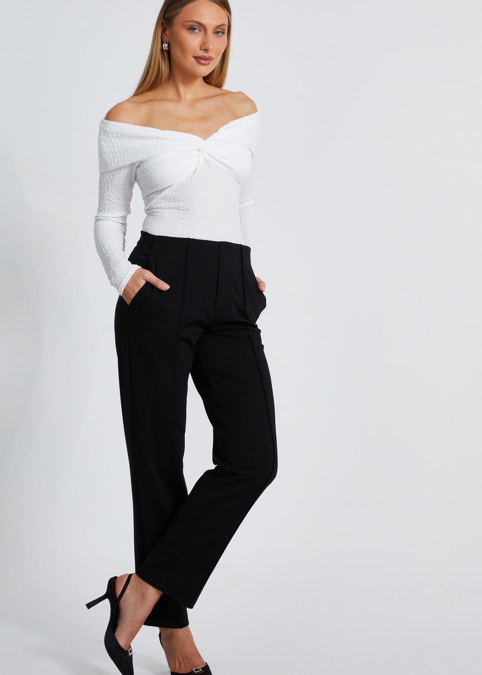 Quiz Cream Textured Bardot Top