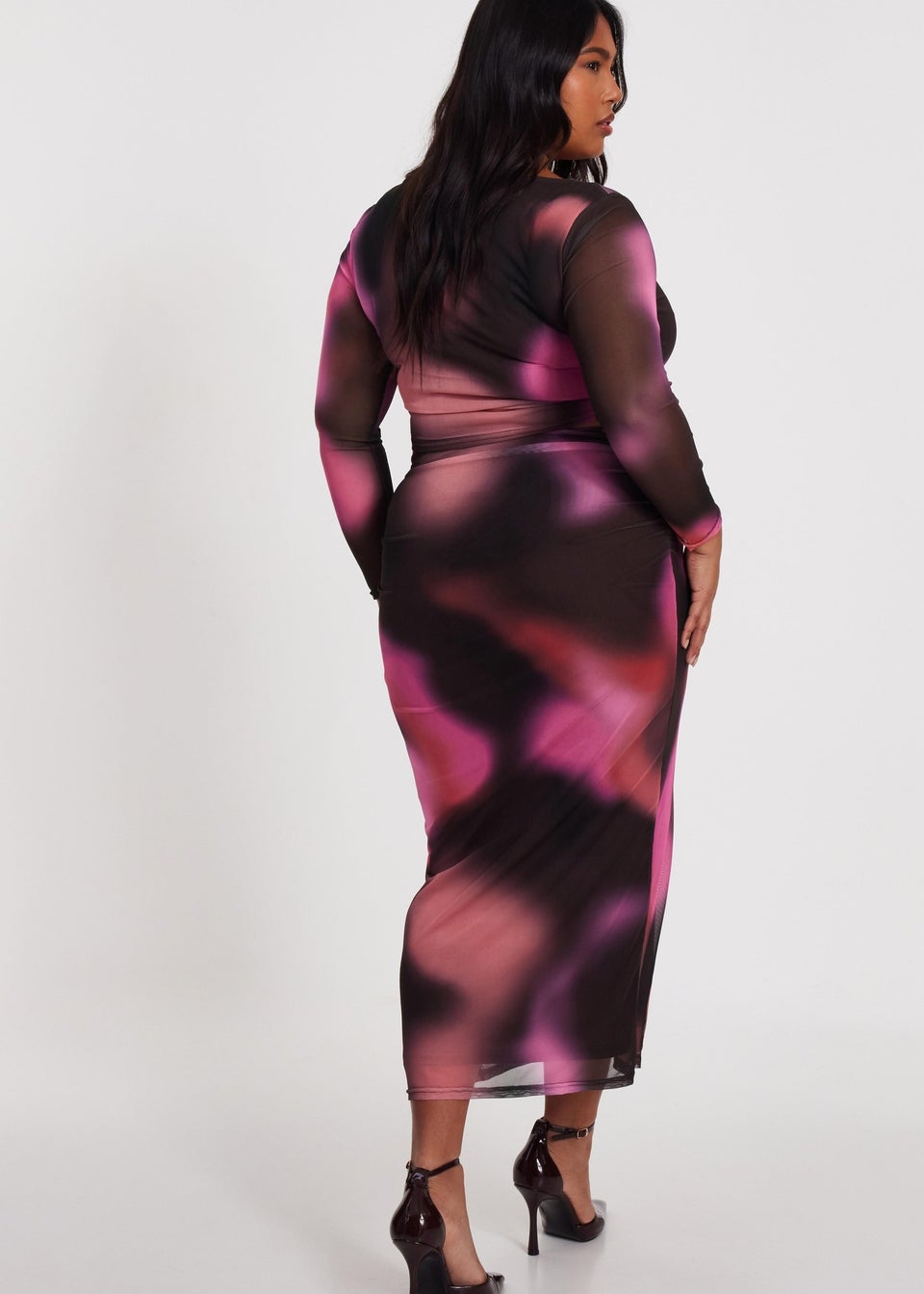 Quiz Brown Curve Marble Print Crop Top