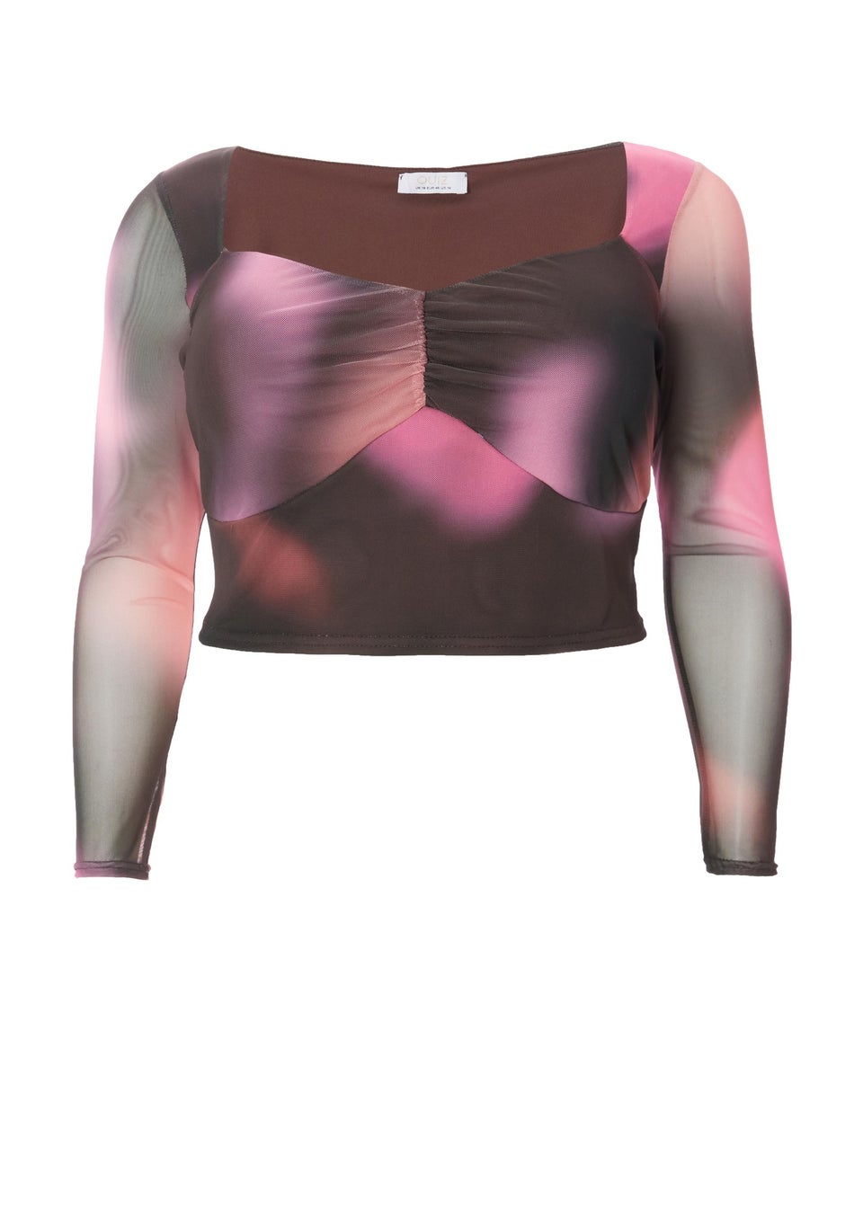 Quiz Brown Curve Marble Print Crop Top