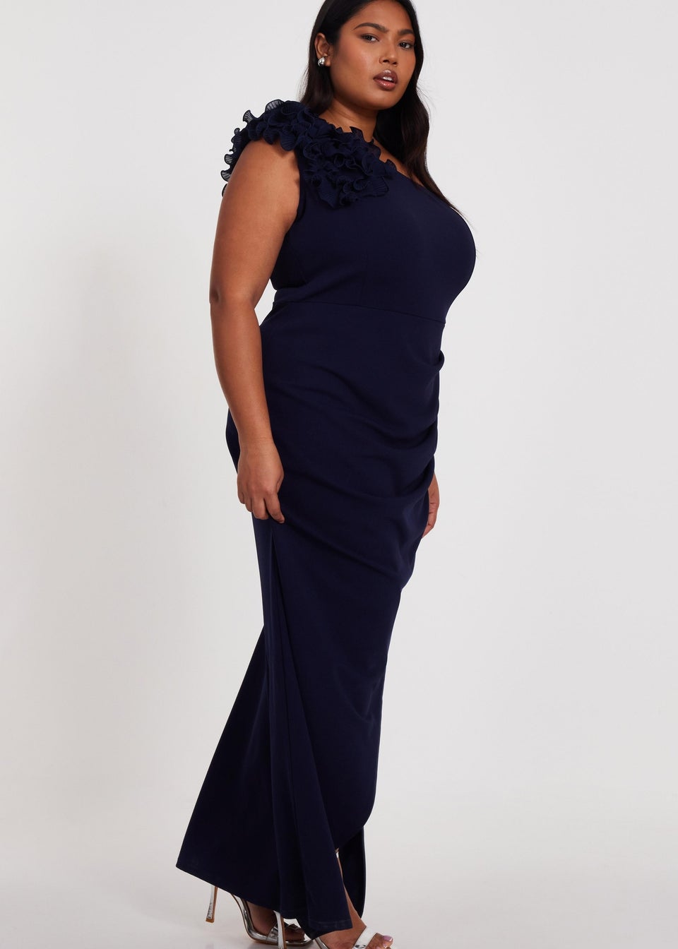 Quiz Navy Curve One Shoulder Maxi Dress